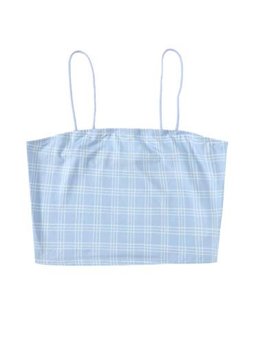 SOLY HUX Women's Plaid Spaghetti Strap Crop Cami Top Camisole Blue M
