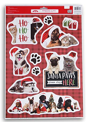 ''Santa Paws Please Stop Here'' Kittens and Puppies Window Clings - 10 Piece