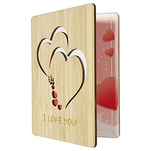 I Love You Greeting Cards Handmade with Real Bamboo Wooden Greeting Cards for Any Occasion Gifts for Wife Him or Her Valentines Day Anniversary Birthdays Mother's Day Gift Card