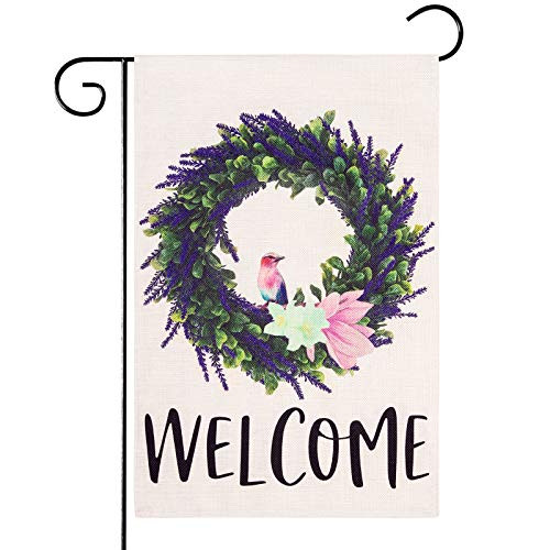 Unves Lavender Wreath Welcome Garden Flag 12.5 X 18 Inch Burlap Spring Summer Garden Flag Vertica Double Sided Decorative House Yard Flag for Outdoor Farmhouse Decor Unves Lavender Wreath Welcome Garden Flag 12.5 X 18 Inch Burlap Spring Summer Garden Flag Vertica Double Sided Decorative House Yard Flag for Outdoor Farmhouse Decor