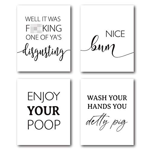 XUWELL Funny Bathroom Quotes Wall Art Poster Prints Humorous Bathroom Wall Art Decor 8 x 10 Inch Set of 4 Prints No Frame