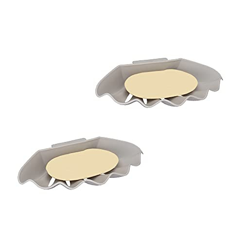 WILLOWDALE 2Pcs Soap Dish for Shower Bar Soap Holder Grey Soap Dish with Drain Self-draining Soap Saver Bathroom and Kitchen Soap Holder for Soap Sponge Razor