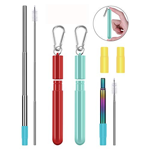 Reusable Straws with Case Collapsible Metal Straw Portable Stainless Steel Telescopic Straws Drinking with Tips Travel Case Key-Chain Cleaning Brushes 2 Pack -Red  and  Green- Reusable Straws with Case Collapsible Metal Straw Portable Stainless Steel Telescopic Straws Drinking with Tips Travel Case Key-Chain Cleaning Brushes 2 Pack -Red  and  Green-