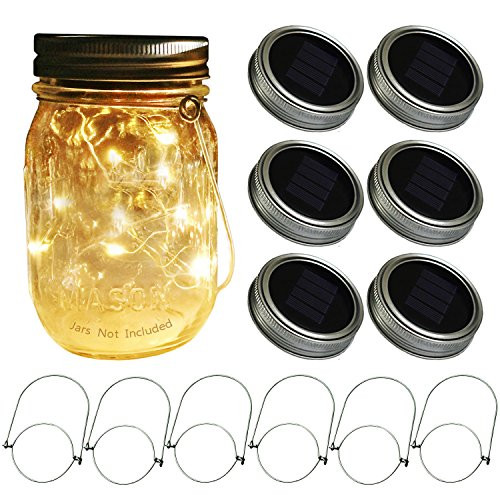 Mason Jar Solar Lids Lights,6-Pack 30 LEDs Fairy Fireflies String Lights Lids Insert(6 Hangers Included, Jars Not Included), Fits Regular Mouth Mason Jars,Patio Garden Decor Solar outdoor Laterns Mason Jar Solar Lids Lights,6-Pack 30 LEDs Fairy Fireflies String Lights Lids Insert(6 Hangers Included, Jars Not Included), Fits Regular Mouth Mason Jars,Patio Garden Decor Solar outdoor Laterns