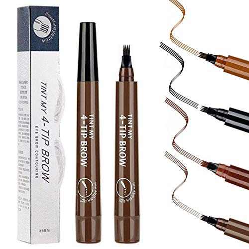 2PCS-Dark Brown- Eyebrow Tattoo Pen - Waterproof Liquid Microblading Eyebrow Tint Pencil - Micro-Fork Tip Applicator Easily Draw Natural Eye Brows Makeup