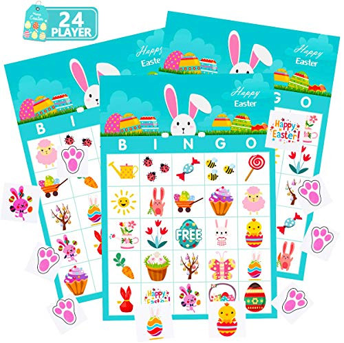FUNNISM Easter Day Bingo Game Cards 24-players Bingo Card Games for Adults Family and Kids Easter Day School Classroom Offices and Family Activities Crafts Easter Day Party Games Favors Supplies