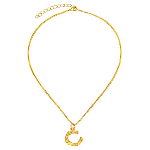 Necklace C Initial Pendant with Chain Bamboo Letter 18K Gold Plated 14inches Teen Girls Choker -Letter C-