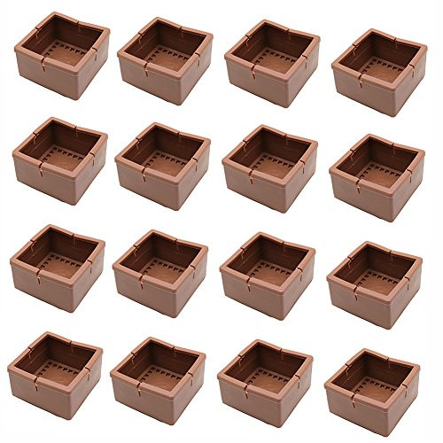 BTMB Square Caps Chair Leg Floor Protectors Brown Silicone Table Furniture Tips Covers Caps,Fit 1.85'' to 2'' (16 Pack)