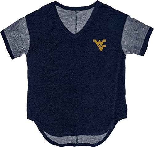 NCAA West Virginia Mountaineers Adult Women NCAA Women's Premium Terry V Neck TeeMediumNavy