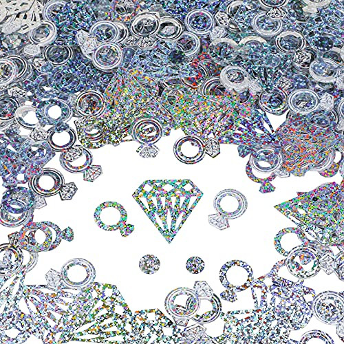 Glittery Silver Ring Confetti Set-1.6OZ-Konsait Wedding Party Decor Diamond Confetti Paper for Bridal Shower Engagement Bachelorette Birthday Party Decoration Table Decor