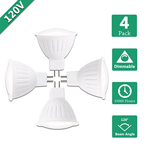 5W MR16 LED Spot lamp Bulb, 120Volts,50W Halogen Replacement, Dimmable, 4000K Natural White, 500 Lumens, 120° Beam Angle LED Spotlight, GU5.3 Base, Track Lights, Kitchen Cabinet Lights -4 Packs