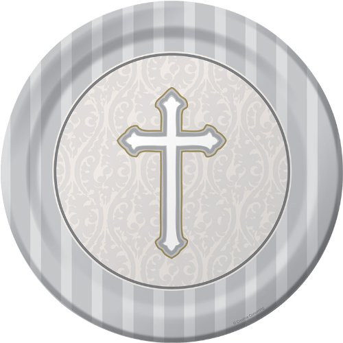 8-Count Round Dinner Plates Silver Devotion Cross