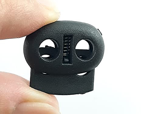 30 PCS Black Double Hole Plastic Cord Locks Plastic Cord Lock End Toggle Double Hole Spring Stopper Fastener Slider Toggles End Suit for Drawstrings Paracord Bags Clothing
