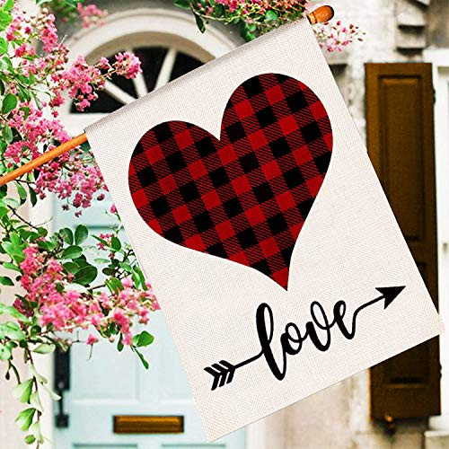 Broadsheet Valentine's Day Flag Love Heart Garden Flag Outdoor Flags 28x40 Double Sided Burlap House Flags for Holiday Valentine's Day Anniversary Wedding Birthday Decorations