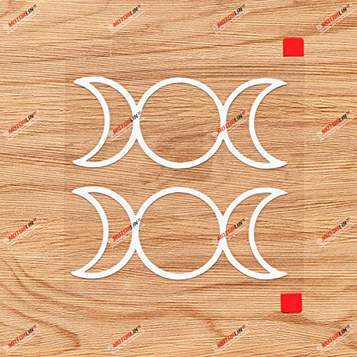 Triple Moon Symbol Decal Sticker Vinyl Pagan Wiccan Goddess - 2 Pack White 6 Inches - for Car Boat Laptop Window No Background