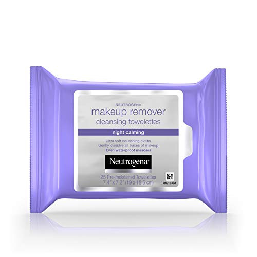 Neutrogena Makeup Remover Night Calming Cleansing Towelettes Disposable Nighttime Face Wipes to Remove Dirt Oil  and  Makeup 25 ct
