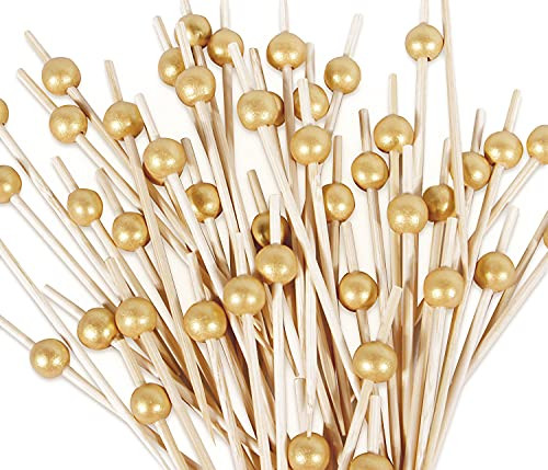 120PCS Bamboo Cocktail Picks 4.7 Inch Handmade Sticks Cocktail Skewers Wooden Fancy Toothpicks for Appetizer Drinks Fruits Sandwich Party Decorative Food Picks with Gold Pearl 120PCS Bamboo Cocktail Picks 4.7 Inch Handmade Sticks Cocktail Skewers Wooden Fancy Toothpicks for Appetizer Drinks Fruits Sandwich Party Decorative Food Picks with Gold Pearl