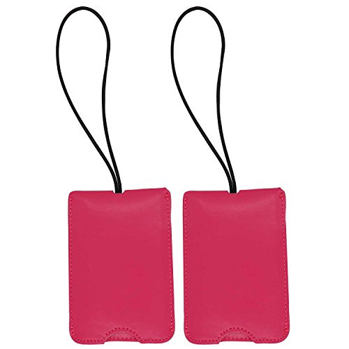 Pack of 2 PU Leather Luggage Tags Bag Baggage Tag Travel Identifier Suitcase Labels Business Card Holder with Cover Rose Red
