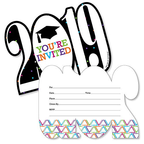 Hats Off Grad - Shaped Fill-in Invitations - 2019 Graduation Party Invitation Cards with Envelopes - Set of 12