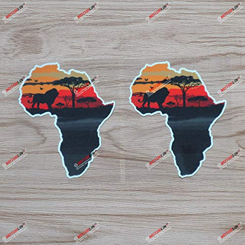 Africa African Continent Scenery Jungle Lion Trees Map Outline Vinyl Decal Sticker - 2 Pack Glossy 4 Inches - for Car Boat Laptop Cup