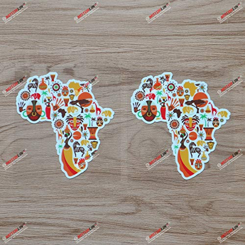 Africa African Continent Map Outline Icons Symbols Style Vinyl Decal Sticker - 2 Pack Glossy 4 Inches - for Car Boat Laptop Cup
