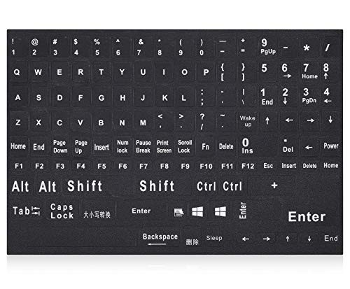 Universal English Keyboard Stickers for PC Computer Laptop Desktop Notebook Keyboards Replacement Keyboard Stickers Black Background with White Large Lettering-English