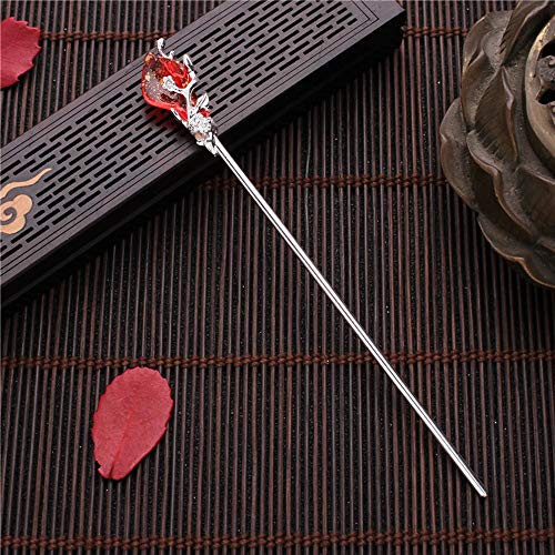 Panin Chinese Classical Glaze Hair Stick Hanfu Traditional Style Hair Forks Hair Chopsticks Hair Making Accessories for Women-Silver and red-