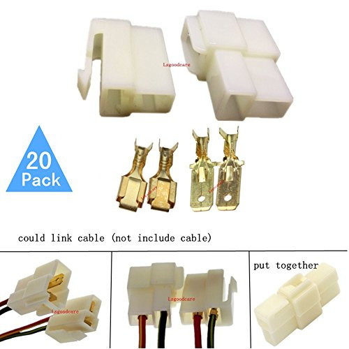 Lsgoodcare 6.3MM 2 Pin Way Electrical Automotive Wire Connector Kits Male Female Socket Plug Terminal for Motorcycle Car-Pack of 20