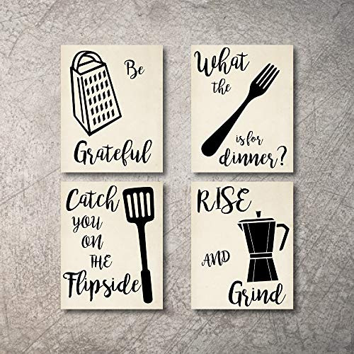 Kitchen Wall Decor 8x10 Art Prints 4 UNFRAMED Rustic Wall Signs Home Coffee Decor Pictures Funny and Inspirational Farmhouse Style Wall Decorations for Living Dining Room Cuadros de pared de cocina