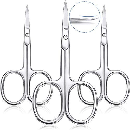3 Pieces Cuticle Curved Scissors Manicure Scissors Stainless Steel Facial Hair Grooming Scissors Multi-purpose Curved Craft Scissors Cuticle Scissors for Nail Eyebrow Eyelash Dry Skin Curved Blade