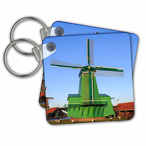 3dRose Key Chains Famous Windmills of Zaanse Schans Amsterdam Holland Set of 2 2.25 x 2.25" -kc_257781_1-