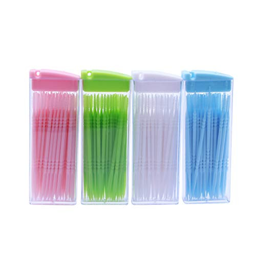 EXCEART 200pcs Double Head 50pcs- Box Dental Floss Interdental Toothpick Brush Teeth Stick Dental Oral Care Toothpicks -Random Color-