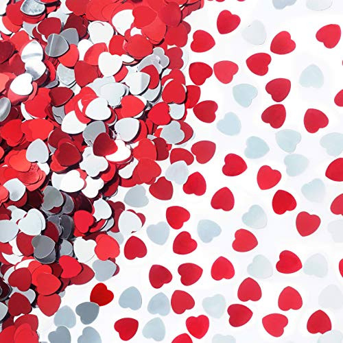 Red Love Heart Valentines Party Table Confetti - Bachelorette Party Foil Metallic Sequins Confetti Wedding Engagement Anniversary Just Married Birthday Party Sprinkles Confetti Decorations 60g