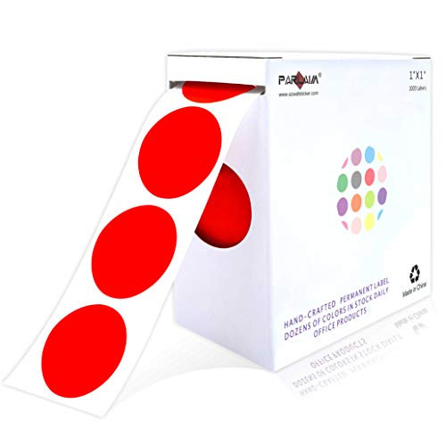 PARLAIM 1" Red Round Color Coding Circle Labels 1000 per Roll in Dispenser Box 1 inch Office Dot Sticker