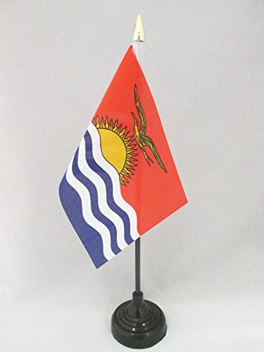 AZ FLAG Kiribati Table Flag 4'' x 6'' - Kiribati Desk Flag 15 x 10 cm - Golden Spear top