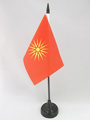 AZ FLAG Macedonia Old Table Flag 4'' x 6'' - Former Macedonian Desk Flag 15 x 10 cm - Black Plastic Stick and Base