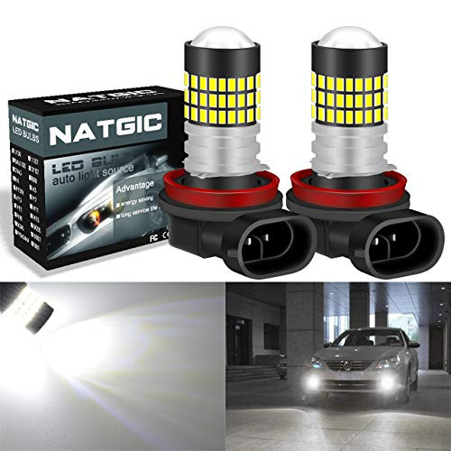NATGIC 2PCS 900 Lumens 3014SMD 78-EX Chipsets H11/H8/H9 LED Bulbs with Lens Projector Used for Fog Light Daytime Running Light Automotive Driving Lamp,Xenon White 6500K,12-24V 4W
