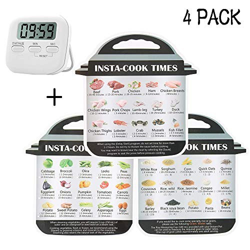 3 Pack Magnetic Cheat Sheet for Instant Pot Food Images Magnet Cooking Times Reference Guide Instapot Electric Pressure Accessories Sticker for 45 Common Prep Functions + Digital Kitchen Timer