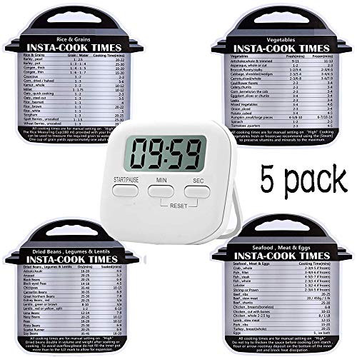 4 Pack Magnetic Cheat Sheet for Instant Pot Food Images Magnet Cooking Times Reference Guide Instapot Electric Pressure Accessories Sticker for 64 Common Prep Functions + Digital Kitchen Timer
