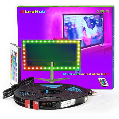 LED Strip Lights for PC TV 3.28Ft USB Powered with Wireless Remote LED TV Backlight Waterproof RGB Bias Lighting for Desktop Computer Monitor. -3.28 FT-1M--