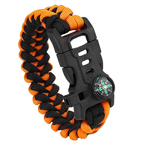 JKS 5 in 1 Tactical Bracelets Survival Bracelet with Paracord Rope Fire Starter Compass Emergency Whistle and Small Knife for Hiking Traveling Camping Gear Kit -Orange- JKS 5 in 1 Tactical Bracelets Survival Bracelet with Paracord Rope Fire Starter Compass Emergency Whistle and Small Knife for Hiking Traveling Camping Gear Kit -Orange-