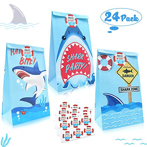 24 Packs Shark Goodie Candy Treat Bags, Shark Theme Party Favor Paper Gift Bags with Thank You Stickers, Kids Shark Theme Birthday Party Supplies 24 Packs Shark Goodie Candy Treat Bags, Shark Theme Party Favor Paper Gift Bags with Thank You Stickers, Kids Shark Theme Birthday Party Supplies