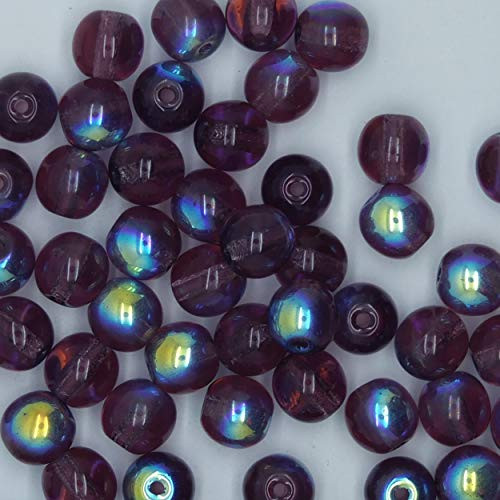 8mm Glass Beads Amethyst Purple Czech Rainbow Iris Round Druks