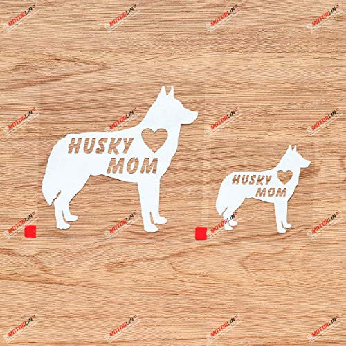 Husky Dog Mom Love Heart Vinyl Decal Sticker Silhouette - 2 Pack White 3 Inches 5 Inches - No Background for Car Boat Laptop Cup 09040