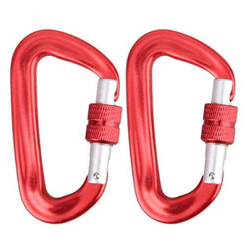 TRIWONDER 12KN 25KN Aluminium Wire Gate Carabiners - Heavy Duty D Shape Carabiners Lightweight Carabiner Clips for Hammock Camping Hiking -12KN Screw Gate - 2 Red-