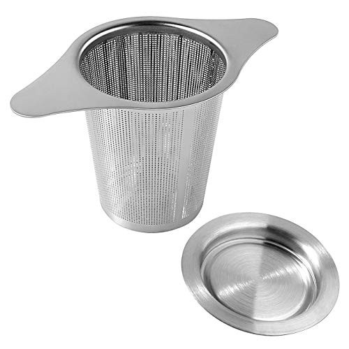 Tea Infuser Tea Strainer Stainless Steel Fine Mesh Filter with Lid Double Handles for Hanging on Teapots Mugs Cups to steep Loose Leaf Tea and Coffee