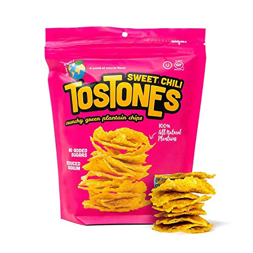 TOSTONES Green Plantains Re-Sealable Bag Crunchy chips Plantains Palm Oil and Salt 3.53 Oz per Unit SWEET CHILI Flavored 1 Pack