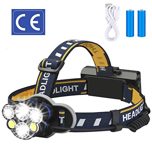 Rechargeable headlamp,Elmchee 12000 Lumen 6 LED 8 Modes 18650 USB Rechargeable Waterproof Flashlight Head Lights for Camping, Hiking, Outdoors