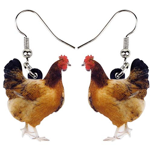 DOWAY Acrylic Charm Cute Chicken Hen Earrings Drop Dangle Jewelry Farm Decoration for Women Girls Funny Party Gifts -Brown-2-
