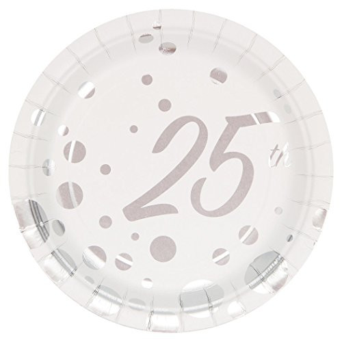 Creative Converting 8 Count 25th Anniversary Paper Dessert Plates 7" Sparkle and Shine Silver